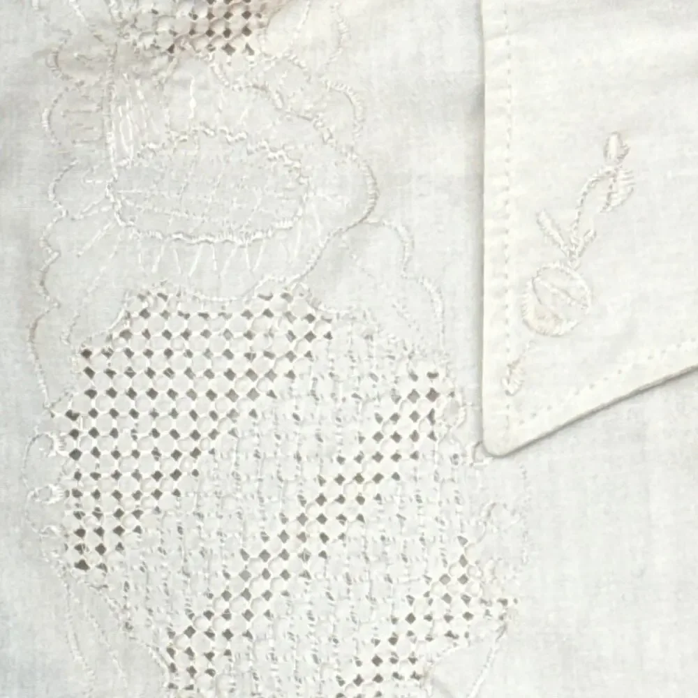 Vintage 70s Calez Taupe Guayabera Shirt Embroidered 4 Pocket Men's Small